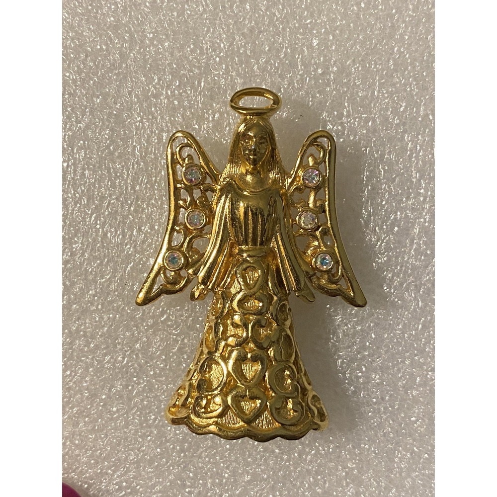 1996 Trifari Angel Pin Christmas Gold & Rhinestones